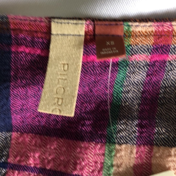 💛 XS 💛 NWT Anthro Blouse Plaid Smocked Waist V Neck Buttons Long Sleeves - Picture 4 of 7